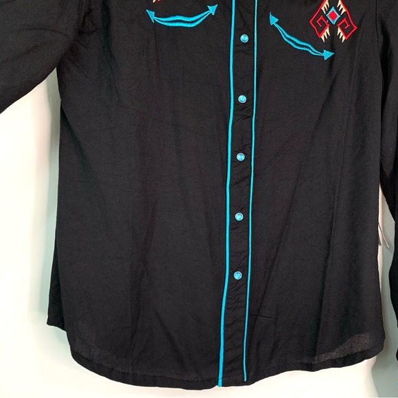Scully Women Cactus Embroidered Pearl Snap Western Shirt Sz S Black Long Sleeve - Picture 6 of 12